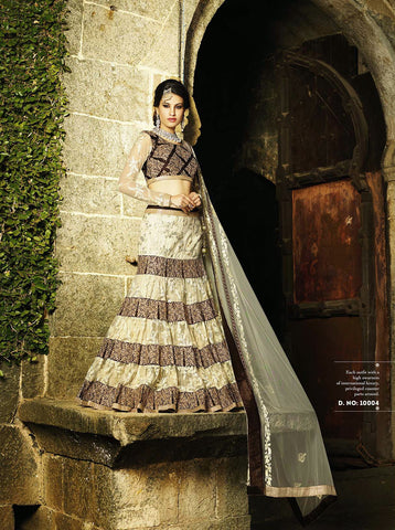 Cream With Black Party Wear Heavy Lehanga Choli 