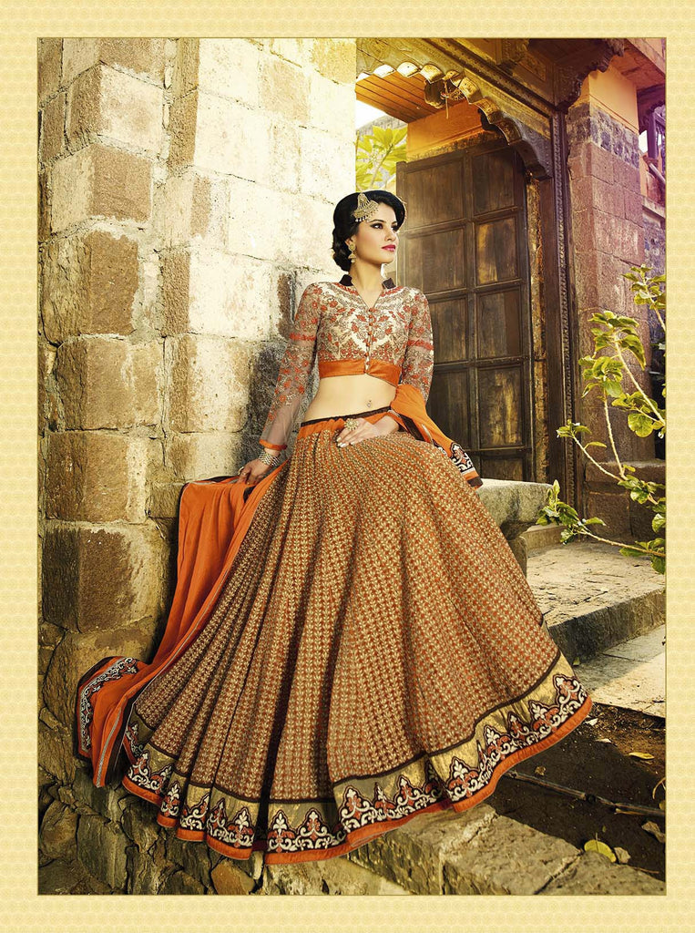 Orange With Huge Embroidery Work Party Wear Lehenga Choli