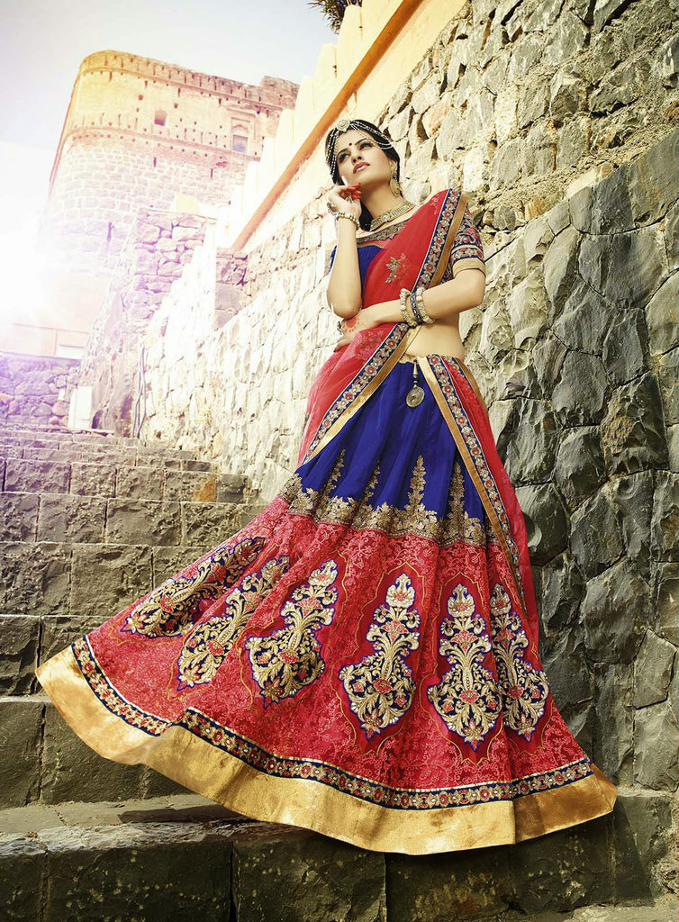 Pink With Blue Net Embroidery Party Wear Lehanga choli