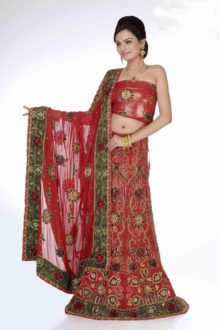 Red Color Georgette Embroidery With Heavy Stone Work Lehenga Choli