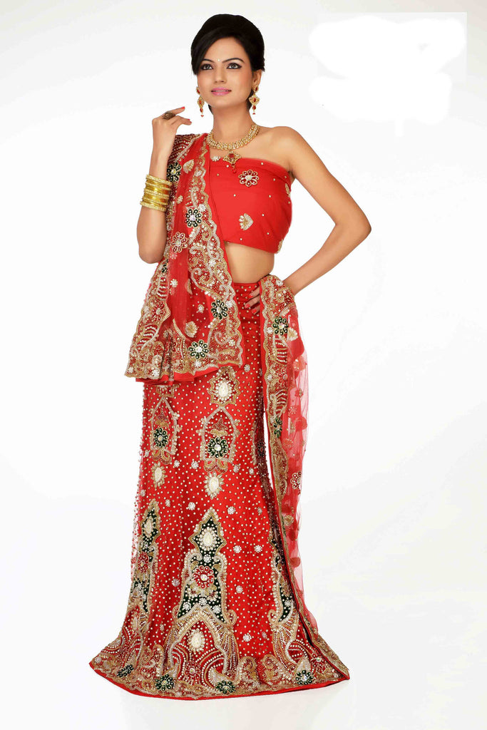 Red Color With Heavy Stone Work Bridal Lehenga Choli