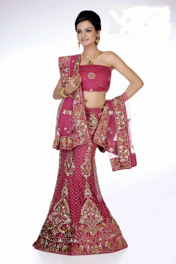 Onion Pink Color Net With Heavy Stone Work Bridal Lehenga Choli