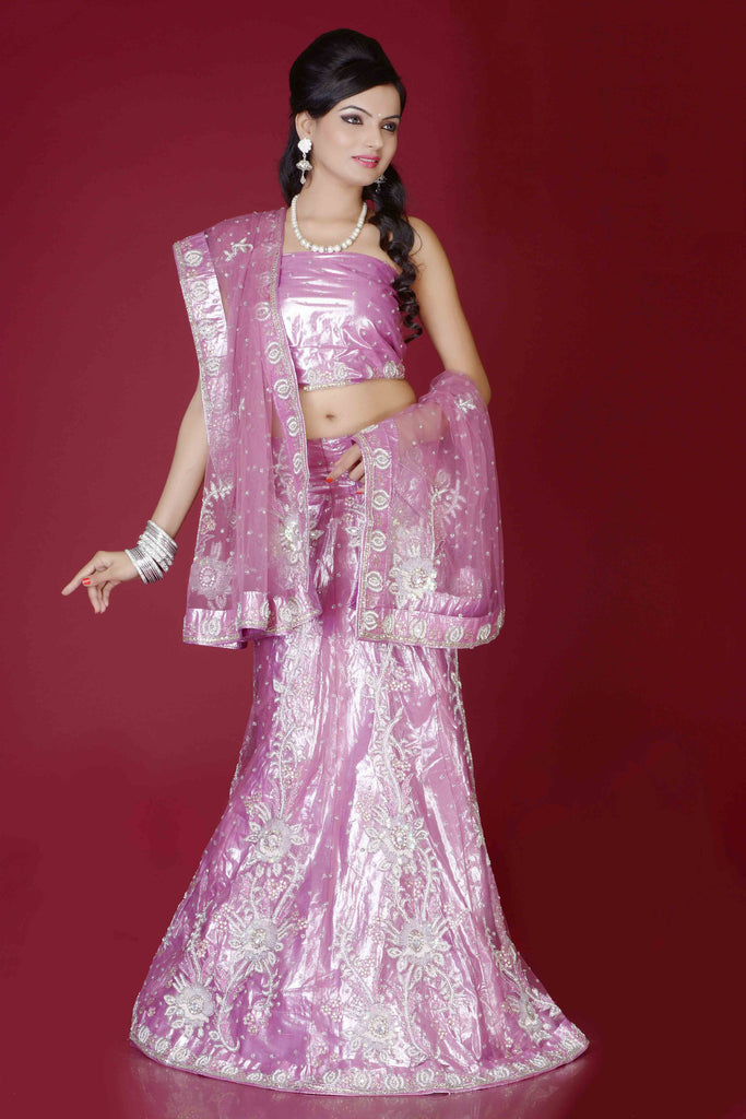 Cream & Maroon Color Net Embroidery With Stone Work Lehenga Choli