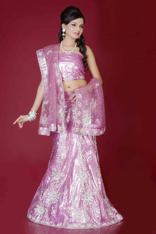 Cream & Maroon Color Net Embroidery With Stone Work Lehenga Choli