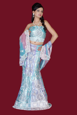 Light Blue Color Net With Kundan Work Bridal Lehenga Choli