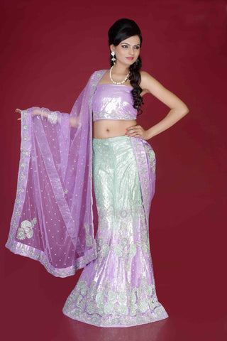 Purple Dual Shade Net Decorated Beautiful Embroidery Bridal Lehenga Choli