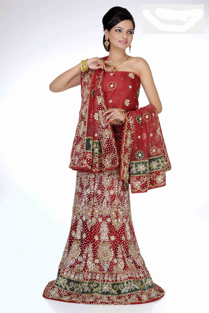 Red Color Net embroidery With Heavy Stone Work Lehenga Choli