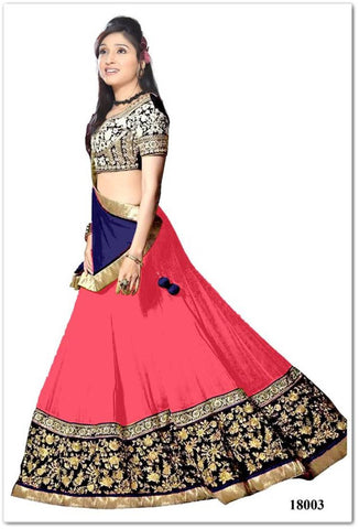 Trishulom hit designer long pink semi-stitched anarkali lengha chowli with blouse