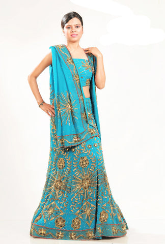 Dazzling Firozi Georgette Lehenga Choli With Duppatta