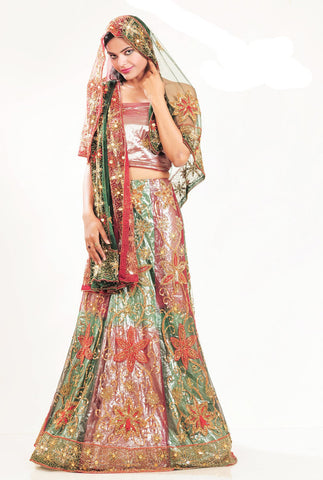 Majesty Reddish Pink Shimmer Georgette Lehenga Choli