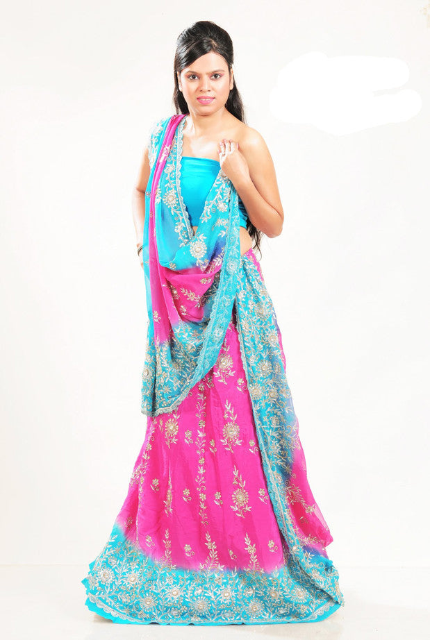 Fascinating Aqua Blue & Pink Lehenga Choli With Duppatta - RAJSHRIFASHIONS
