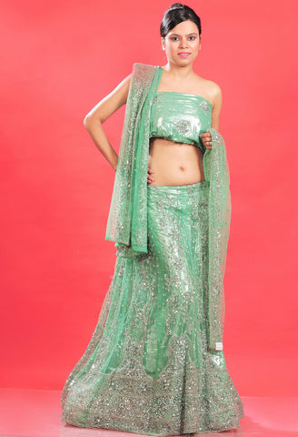 Luscious Light Green With Zardosi Work Net Lehenga Choli