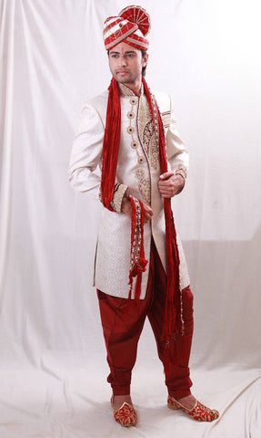 Off white zari brocade sherwani