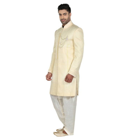 Fawn indowestern with velvet collar and patti in the front with a beautiful connecting broach