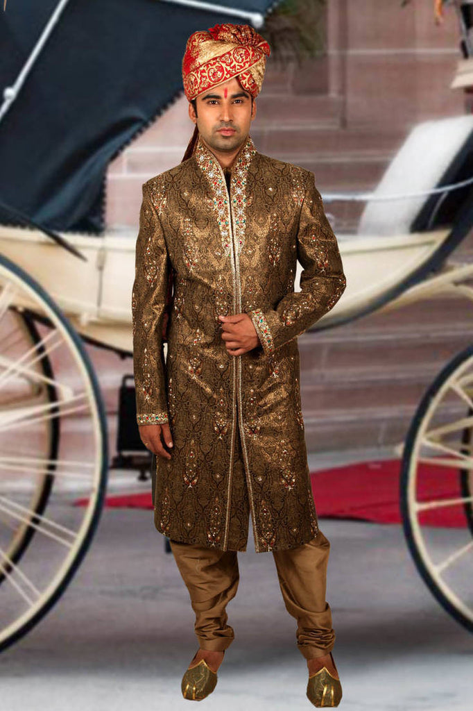 Copper brocade embroidered sherwani