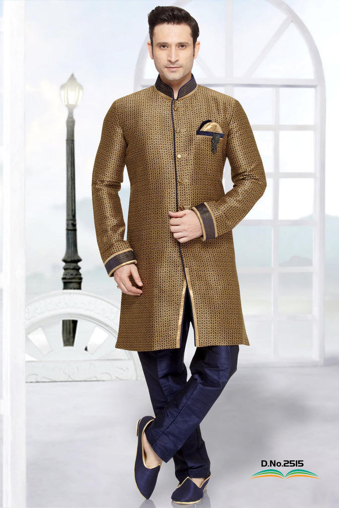 Blue Brocade Art Silk Indowestern