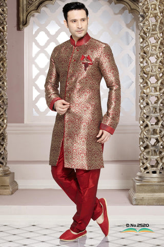 Maroon Brocade Art Silk Indowestern