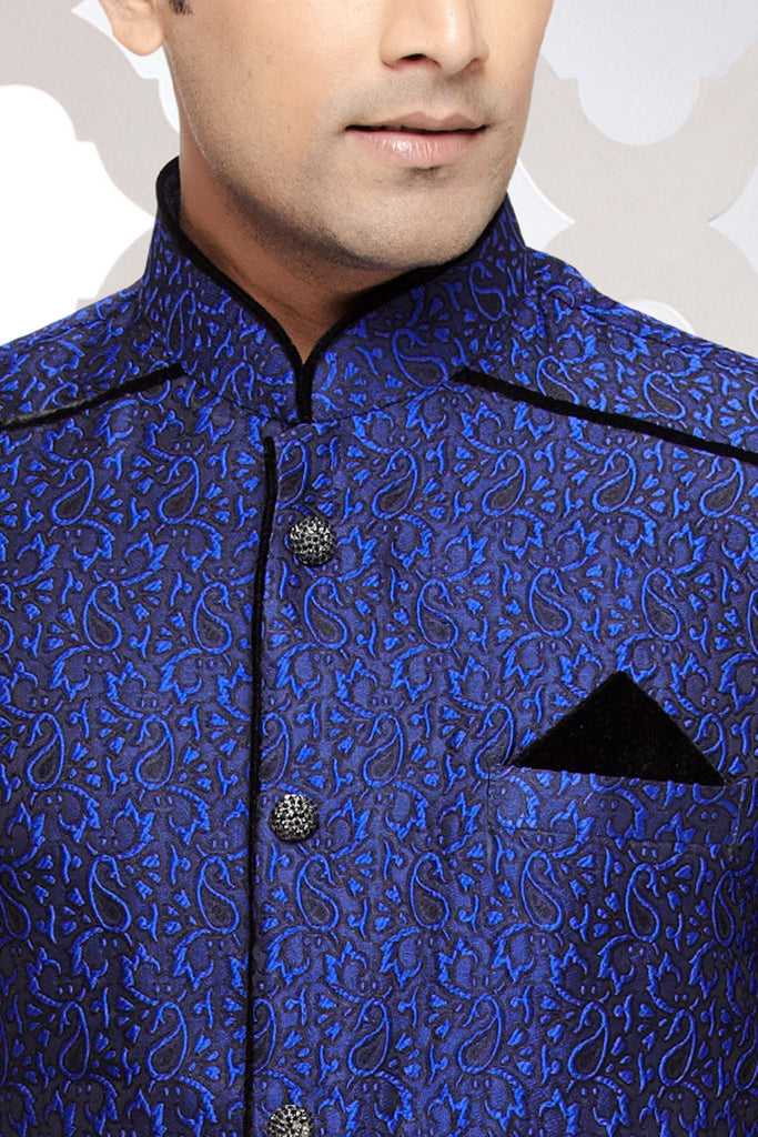 Blue Jacquard Art Silk Indowestern