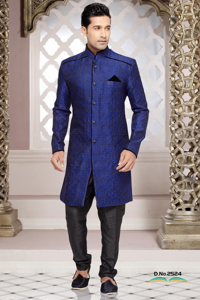 Blue Jacquard Art Silk Indowestern