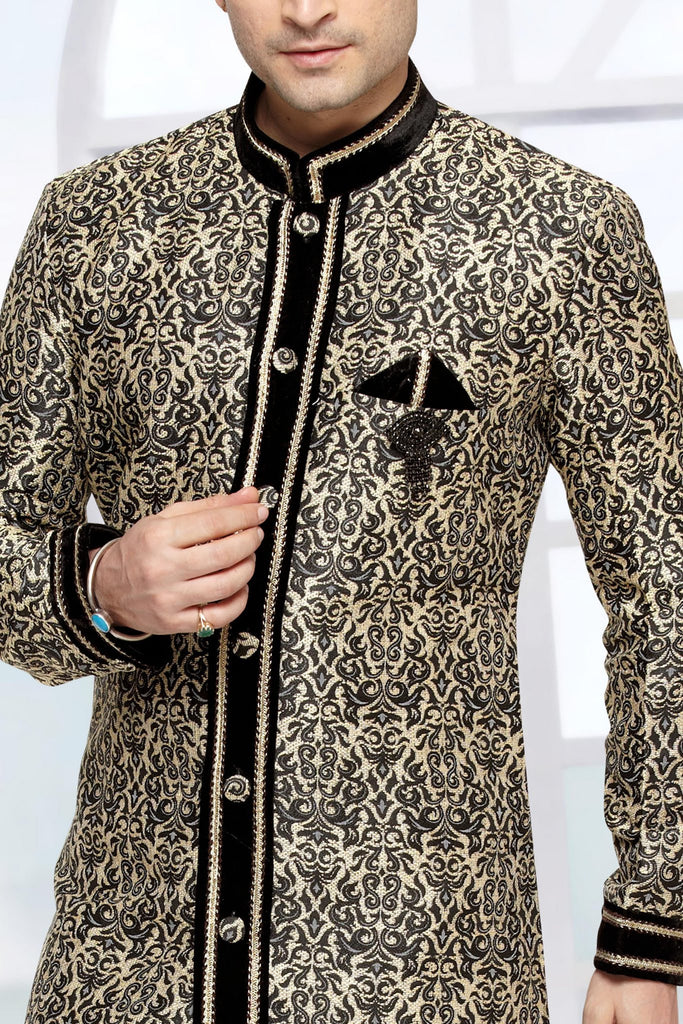 Black Jacquard Art Silk Indowestern