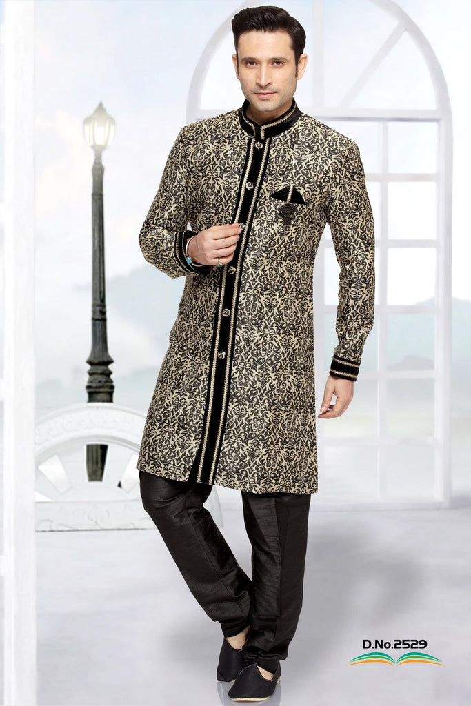 Black Jacquard Art Silk Indowestern