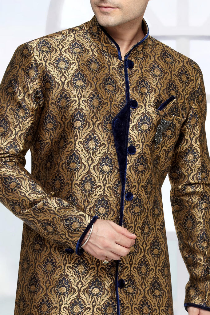 Coffee Color Brocade Art Silk Indowestern