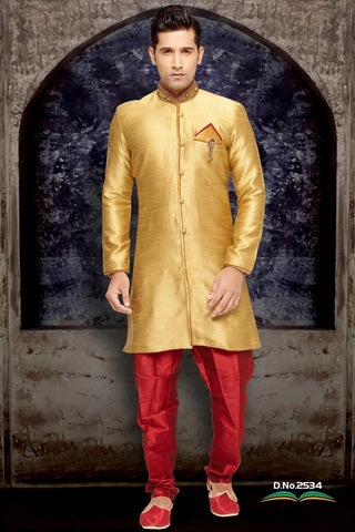 Beige Brocade Art Silk Indowestern