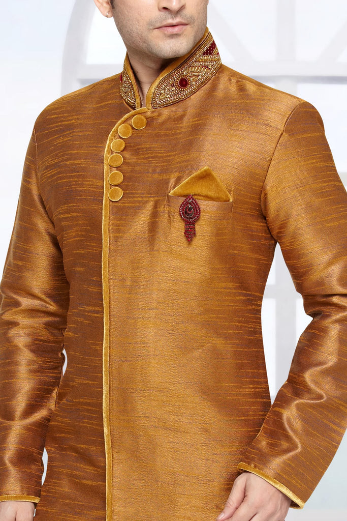 Dark Beige Brocade Art Silk Indowestern