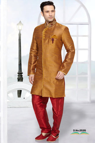 Dark Beige Brocade Art Silk Indowestern