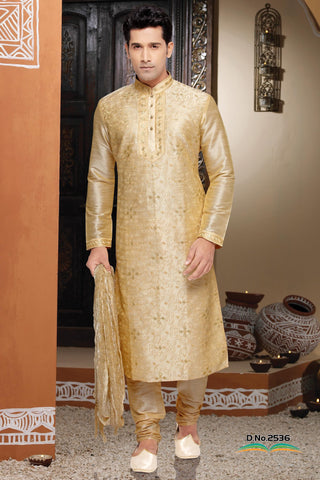 Gold Color Dupion Silk Kurta