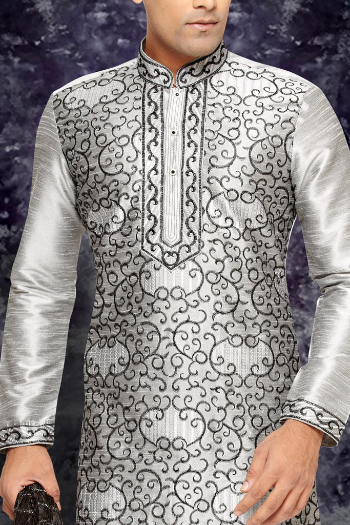 Grey Dupion Silk Kurta