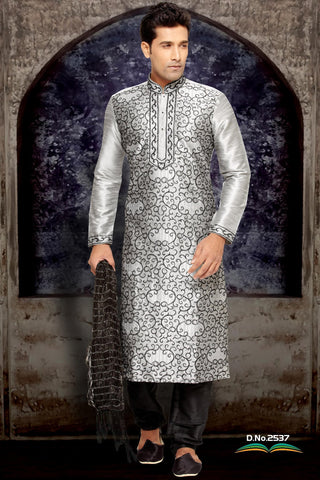 Grey Dupion Silk Kurta