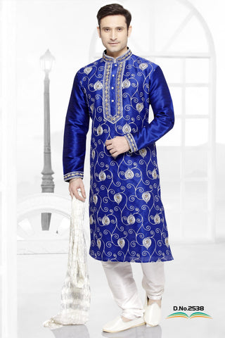 Royal Blue Dupion Silk Kurta pyjama