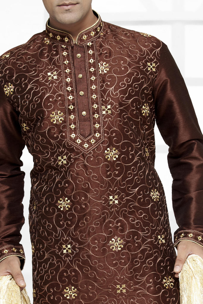 Coffee Color Dupion Silk Kurta