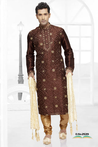 Coffee Color Dupion Silk Kurta