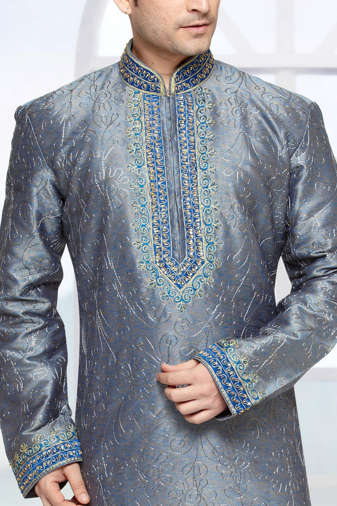 Blue & Gold Jacquard Art Silk Kurta