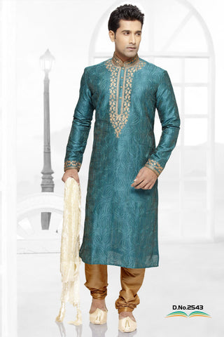 Green Art  Silk Embroidery Work Kurta pyjama