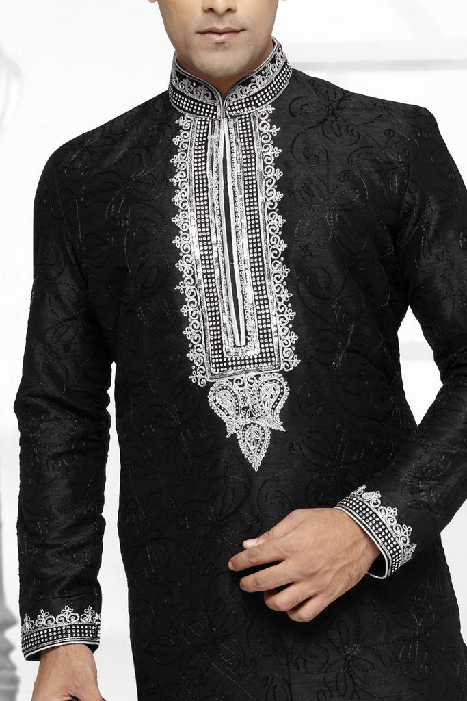 Black Dupion Silk Kurta