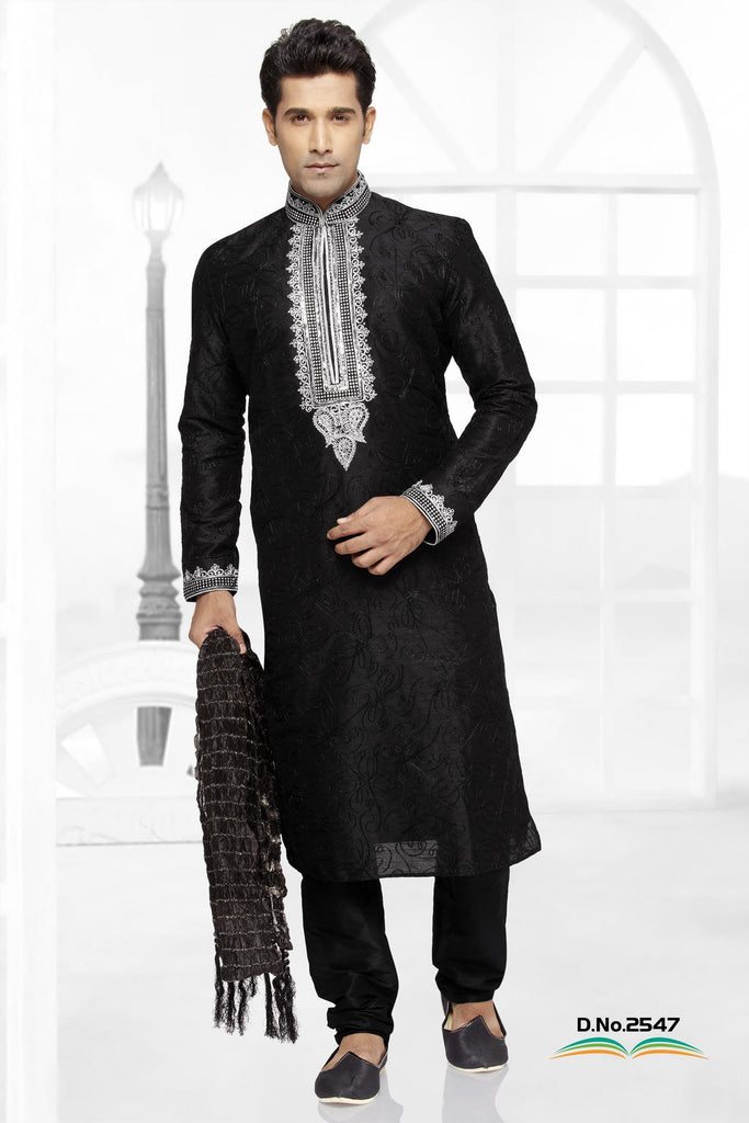 Black Dupion Silk Kurta