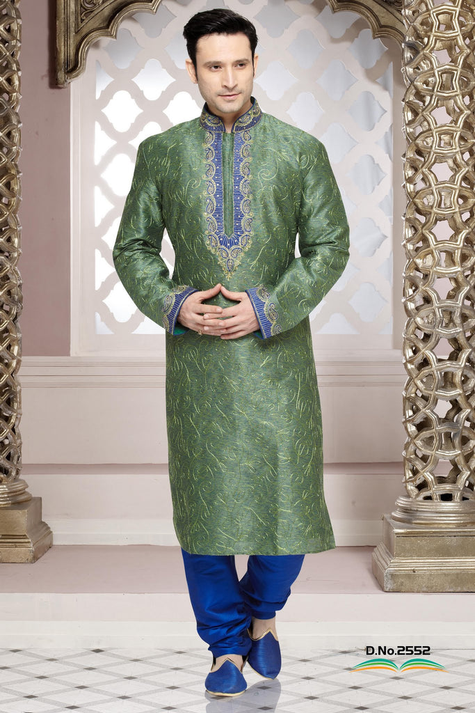 Green & Blue Jacquard Art Silk Kurta