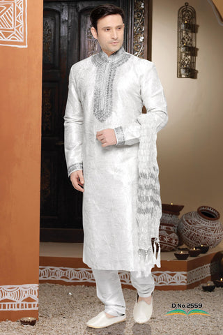 Off White Art  Silk Kurta with Embroidery Work