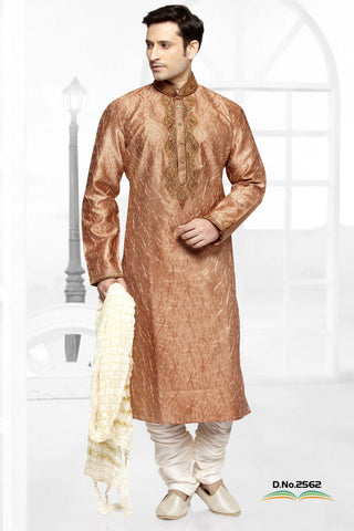 Peach Colored Art silk Kurta