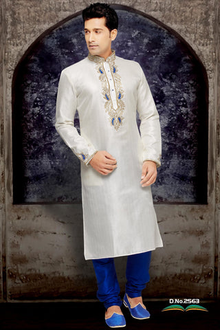 Off White Art silk Kurta Pyjama