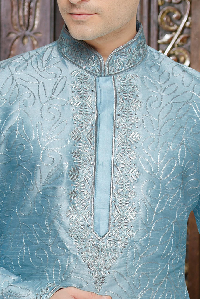 Sky Blue Dupion silk Kurta pyjama