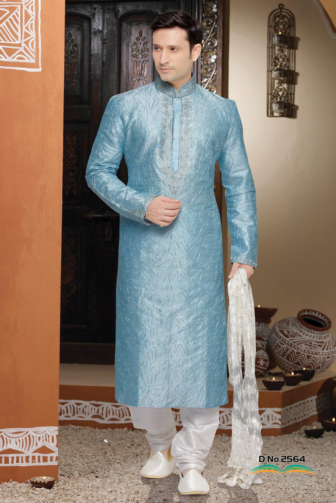 Sky Blue Dupion silk Kurta pyjama