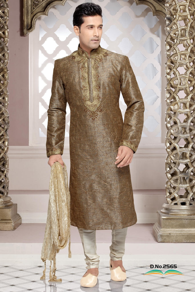 Sky Blue Dupion silk Kurta With Embroidery Work