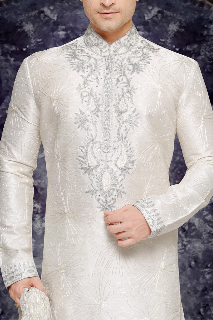 Sky Blue Colored  Dupion silk Kurta Pyjama