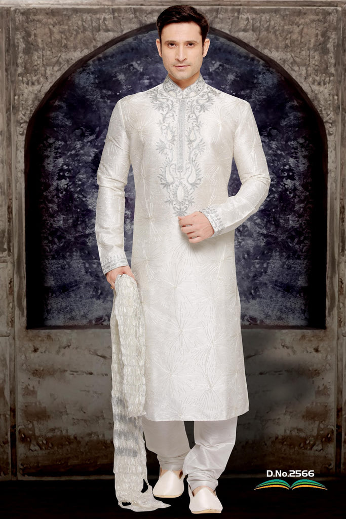 Sky Blue Colored  Dupion silk Kurta Pyjama