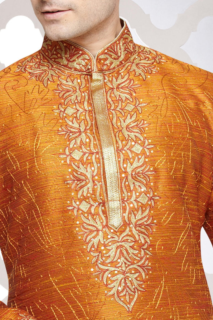 Red & Mustard JAQARD Art Silk Kurta