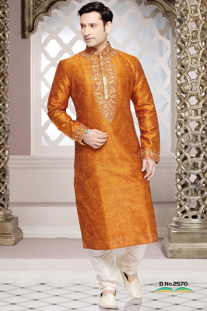 Red & Mustard JAQARD Art Silk Kurta